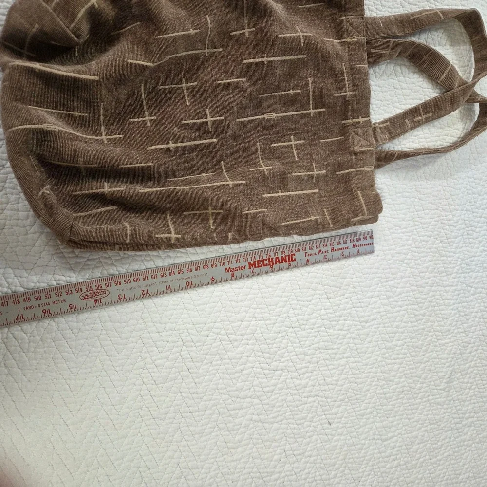 Brown Corduroy Abstract Cross Print‎ Tote Bag Minimalist Boho Shopper Handbag